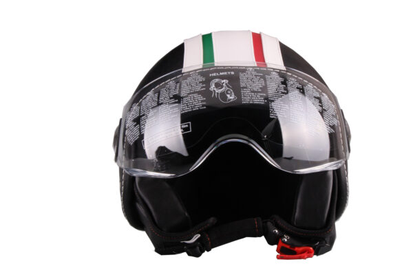 Vito Roma Jet lederen helm zwart met Italiaanse vlag - voorkant