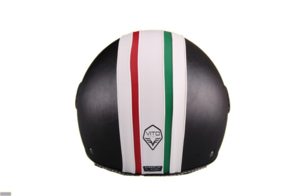 Vito Roma Jet lederen helm zwart met Italiaanse vlag - achterkant